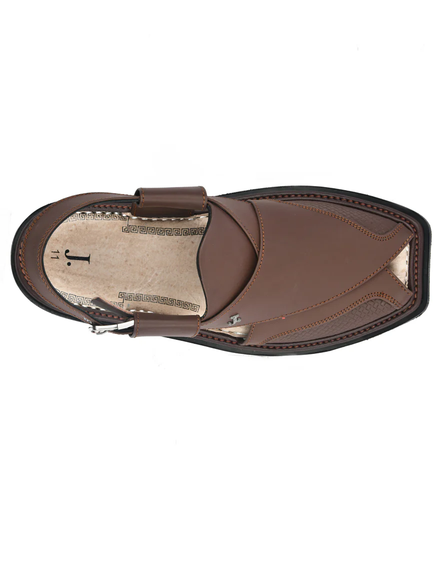 BROWN PLAIN PESHAWARI SANDALS | JJFW-JPC-16010/S24-ZU-PLN - Image 3
