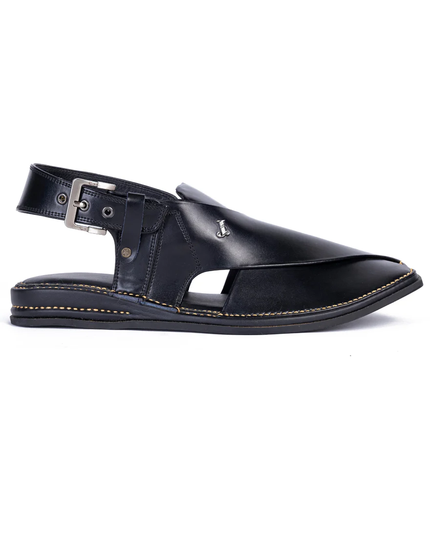 BLACK PLAIN PESHAWARI SANDALS | JJFW-JPC-4019/S25-ZR-SC-PLN - Image 2