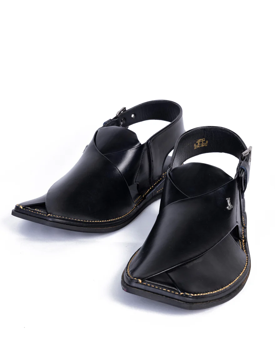 BLACK PLAIN PESHAWARI SANDALS | JJFW-JPC-4019/S25-ZR-SC-PLN - Image 3