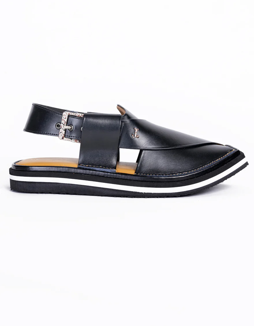 BLACK PLAIN PESHAWARI SANDALS | JJFW-JPC-9011/S25-SC-PLN - Image 2