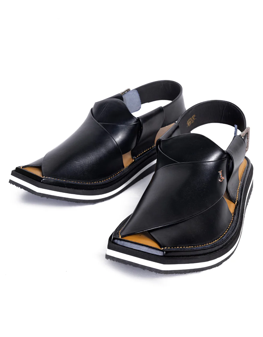 BLACK PLAIN PESHAWARI SANDALS | JJFW-JPC-9011/S25-SC-PLN - Image 3