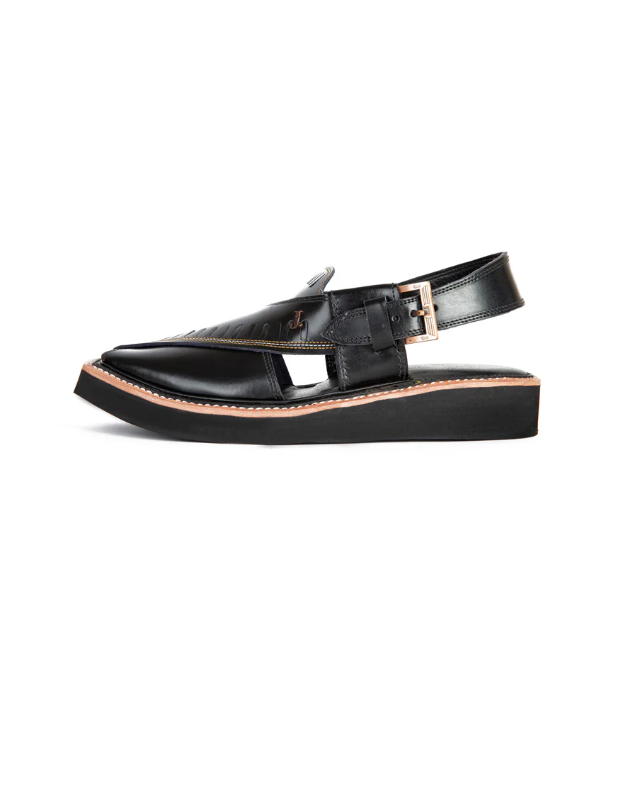 BLACK PLAIN PESHAWARI SANDALS | JJFW-JPC-US-029-R1/S22-KC-ZA-PLN - Image 2