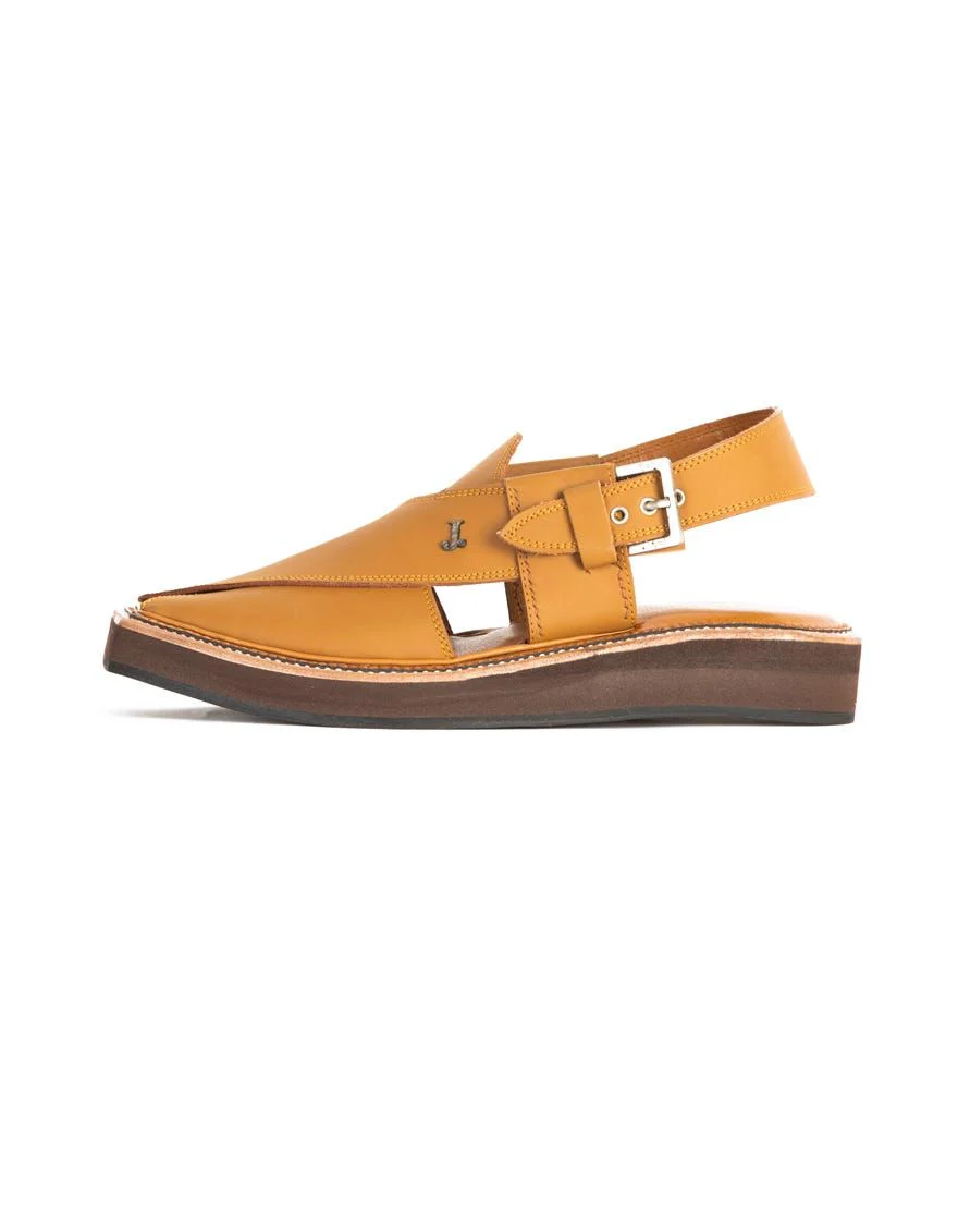 MUSTARD LEATHER PESHAWARI SANDALS | JJFW-JPC-US-031/S21-KC-ZA-PLN - Image 2