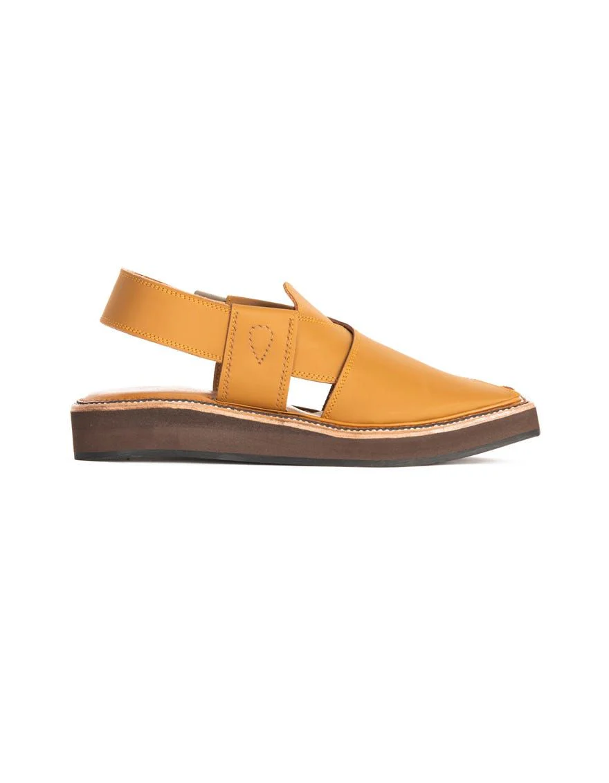 MUSTARD LEATHER PESHAWARI SANDALS | JJFW-JPC-US-031/S21-KC-ZA-PLN - Image 3
