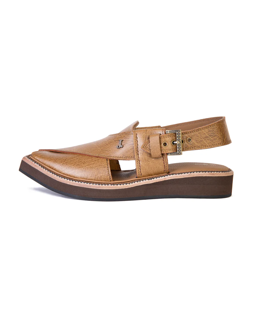 CAMEL BROWN PLAIN PESHAWARI SANDALS | JJFW-JPC-US-050/S22-KC-ZA-PLN - Image 2