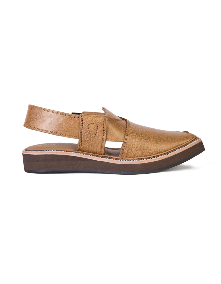 CAMEL BROWN PLAIN PESHAWARI SANDALS | JJFW-JPC-US-050/S22-KC-ZA-PLN - Image 3