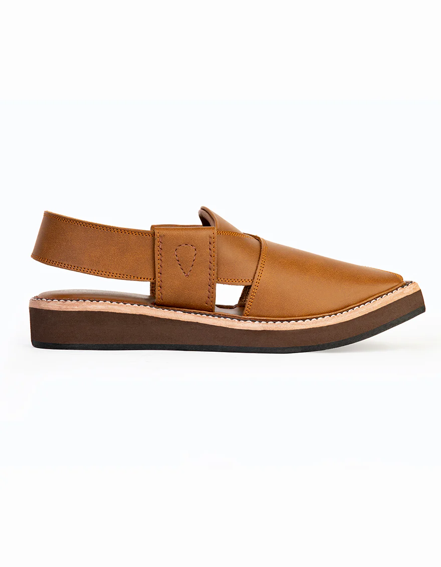 BROWN PLAIN PESHAWARI SANDALS | JJFW-JPC-US-056/S23-KC-ZA-PLN - Image 3