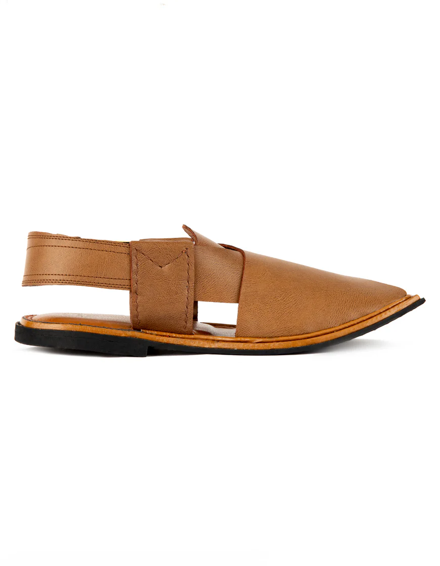 CAMEL BROWN PLAIN PESHAWARI SANDALS | JJFW-JPC-US-11270/S22-ZU-PLN - Image 3
