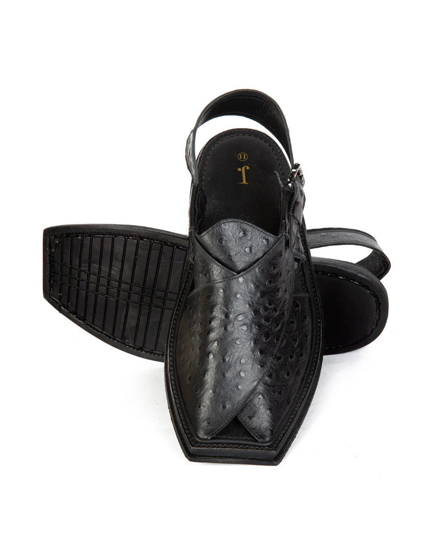 BLACK PLAIN PESHAWARI SANDALS | JJFW-JPC-US-11302-R1/S23/BL-TXT - Image 2
