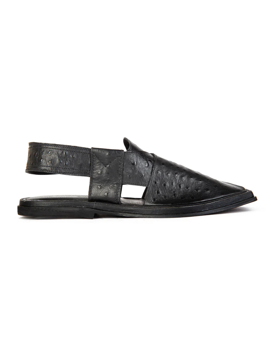 BLACK PLAIN PESHAWARI SANDALS | JJFW-JPC-US-11302-R1/S23/BL-TXT - Image 3