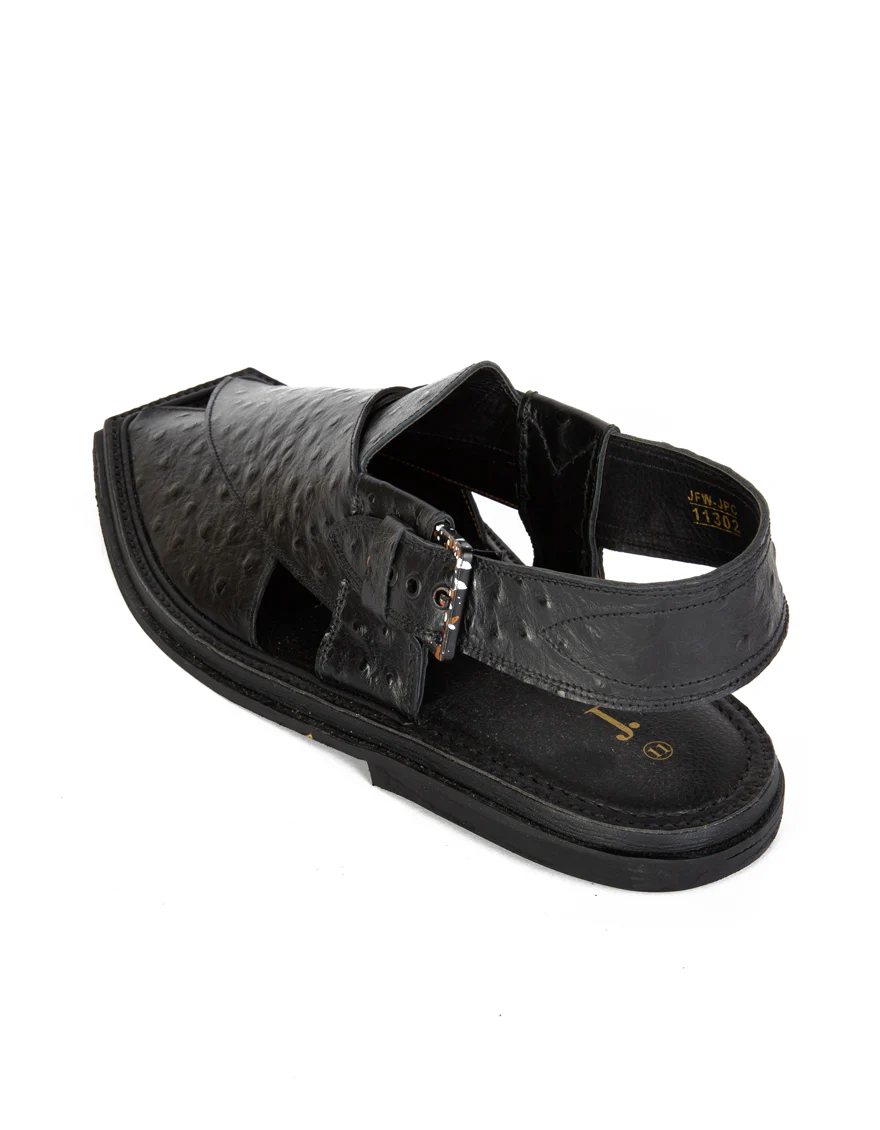 BLACK PLAIN PESHAWARI SANDALS | JJFW-JPC-US-11302-R1/S23/BL-TXT - Image 4