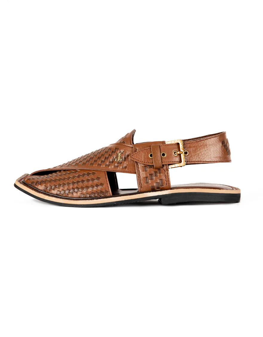 DARK BROWN TEXTURED PESHAWARI SANDALS | JJFW-JPC-US-11310/S22-RM-TXT - Image 2