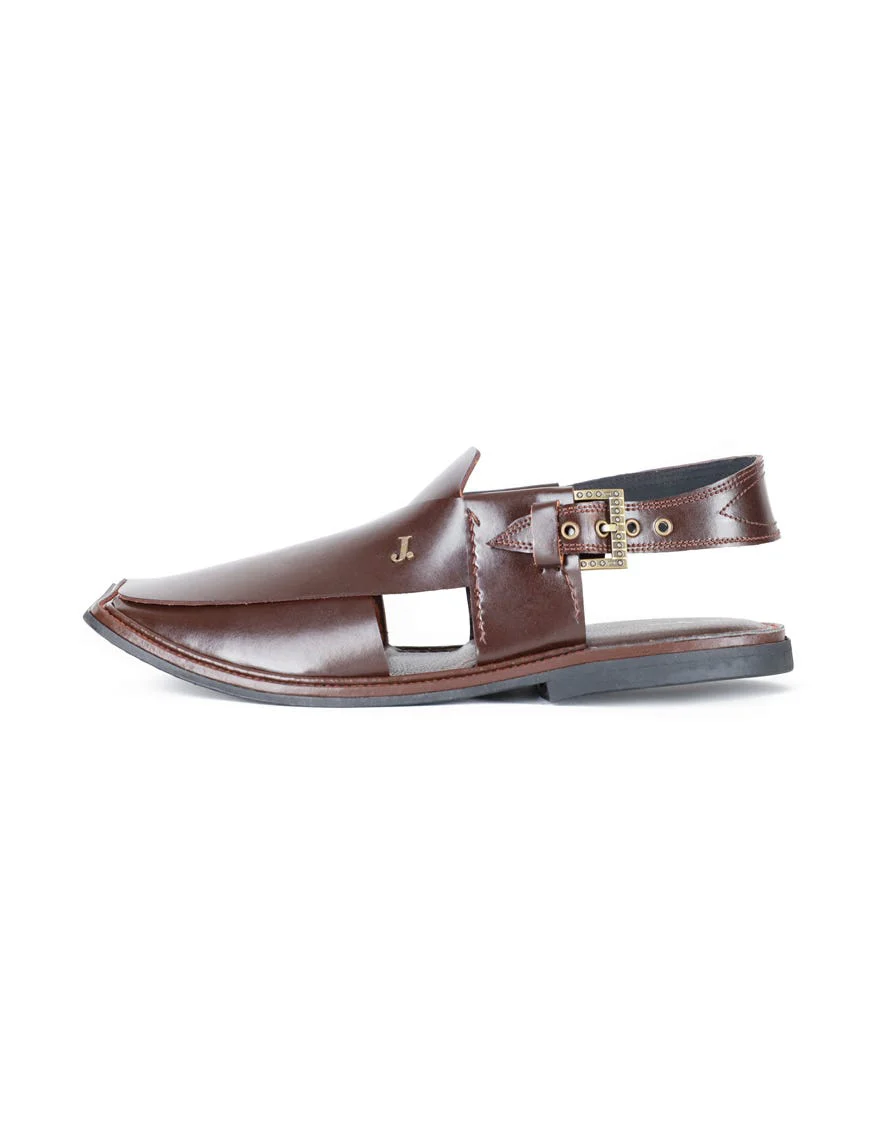 CHOCOLATE BROWN LEATHER PESHAWARI SANDALS | JJFW-JPC-US-11355/S22-GK-PLN - Image 2