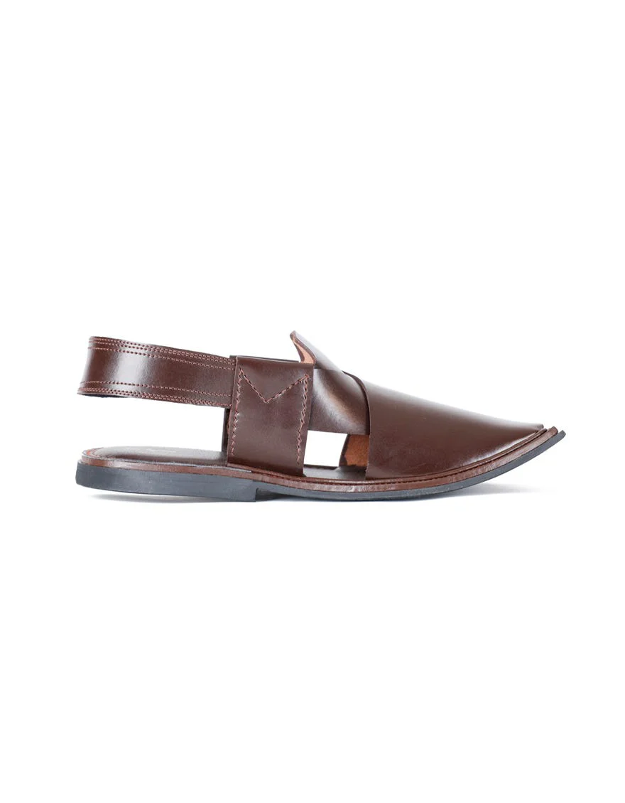 CHOCOLATE BROWN LEATHER PESHAWARI SANDALS | JJFW-JPC-US-11355/S22-GK-PLN - Image 3