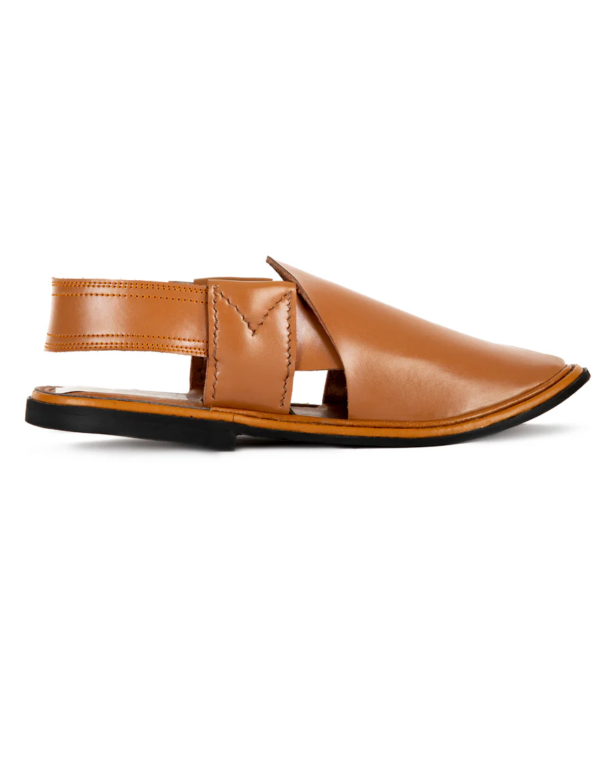 CAMEL BROWN PLAIN PESHAWARI SANDALS | JJFW-JPC-US-11396/S22-GK-PLN - Image 3