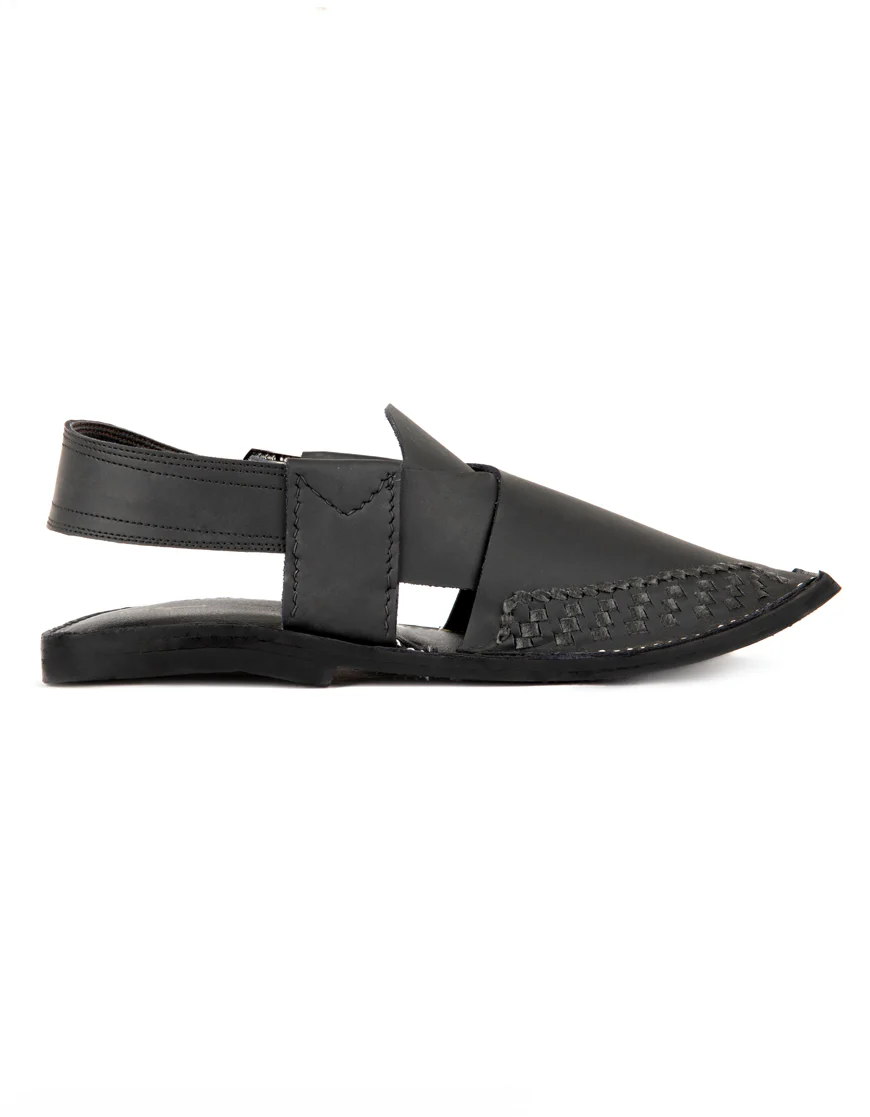 BLACK PESHAWARI SANDALS | JJFW-JPC-US-11399/S22-MQ-TXT - Image 3