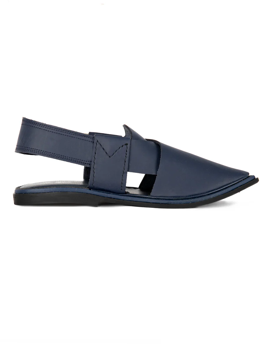 BLUE PLAIN PESHAWARI SANDALS | JJFW-JPC-US-11423/S22-AK-PLN - Image 3