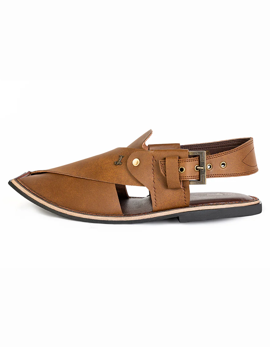 BROWN PLAIN PESHAWARI SANDALS | JJFW-JPC-US-11429/S23-MJ-PLN - Image 2