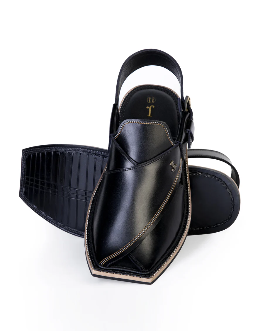 BLACK PLAIN PESHAWARI SANDALS | JJFW-JPC-US-11452/S23-MQ-PLN
