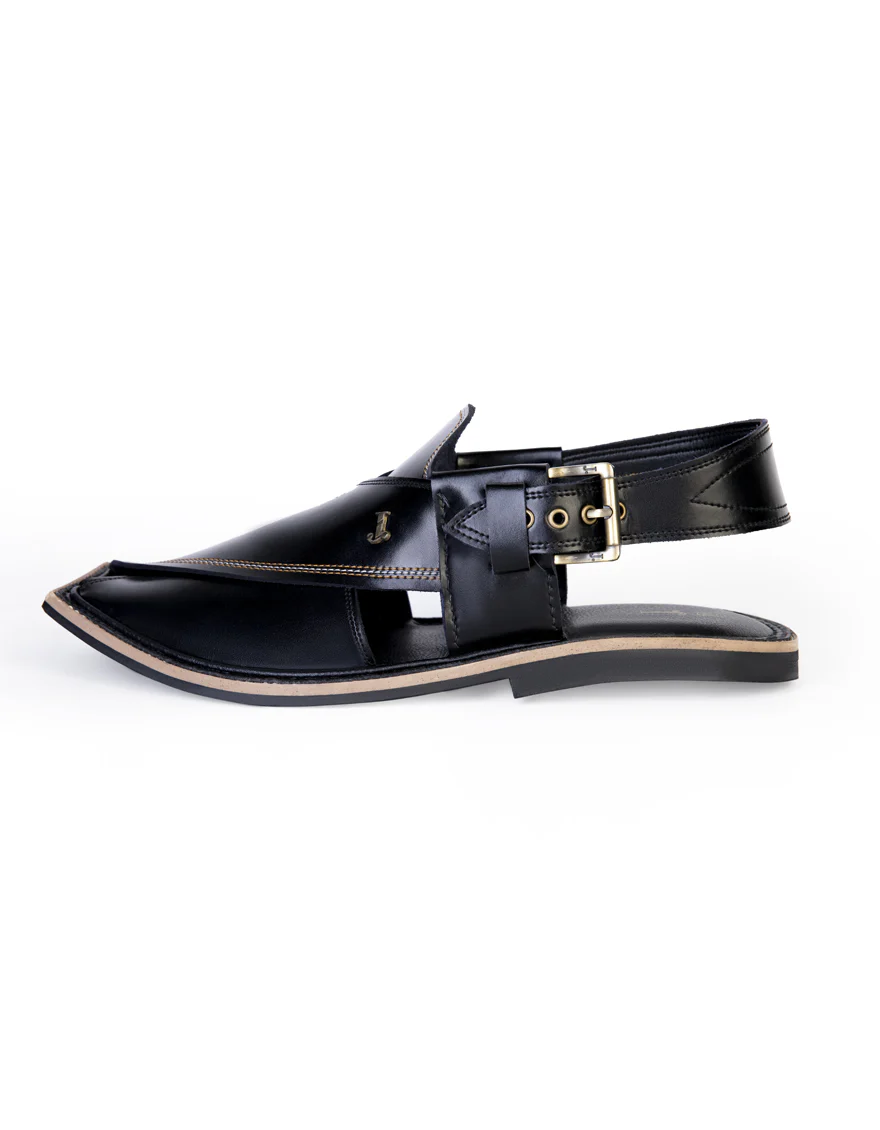 BLACK PLAIN PESHAWARI SANDALS | JJFW-JPC-US-11452/S23-MQ-PLN - Image 2