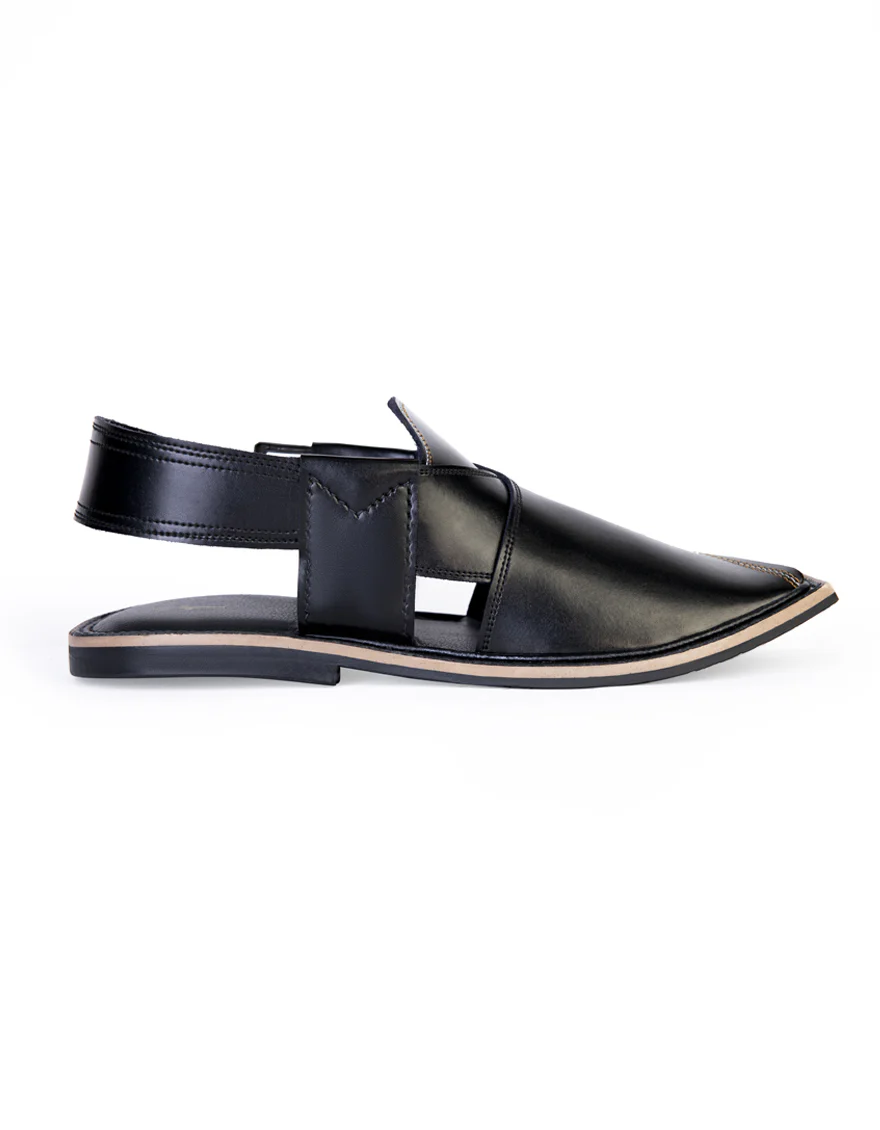 BLACK PLAIN PESHAWARI SANDALS | JJFW-JPC-US-11452/S23-MQ-PLN - Image 3