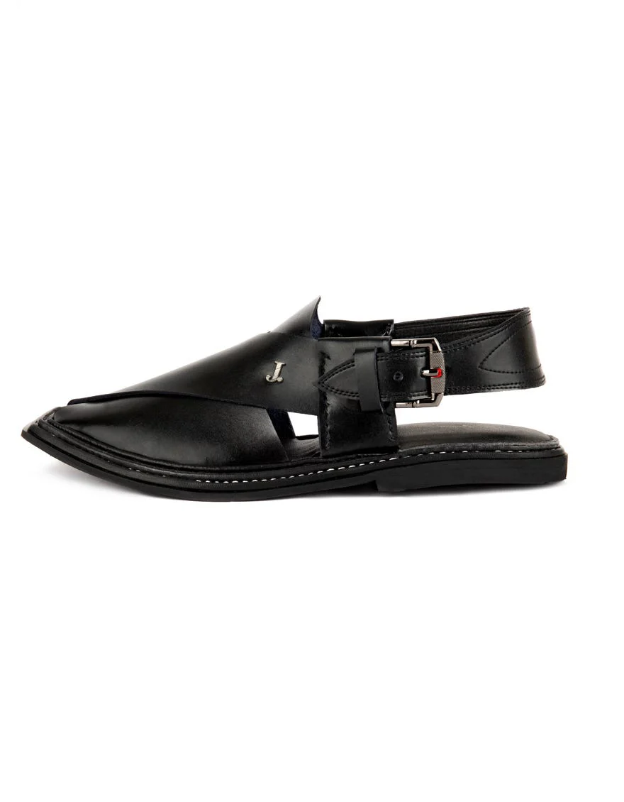 BLACK PLAIN PESHAWARI SANDALS | JJFW-JPC-US-21239-R1/S22-AD-PLN - Image 2