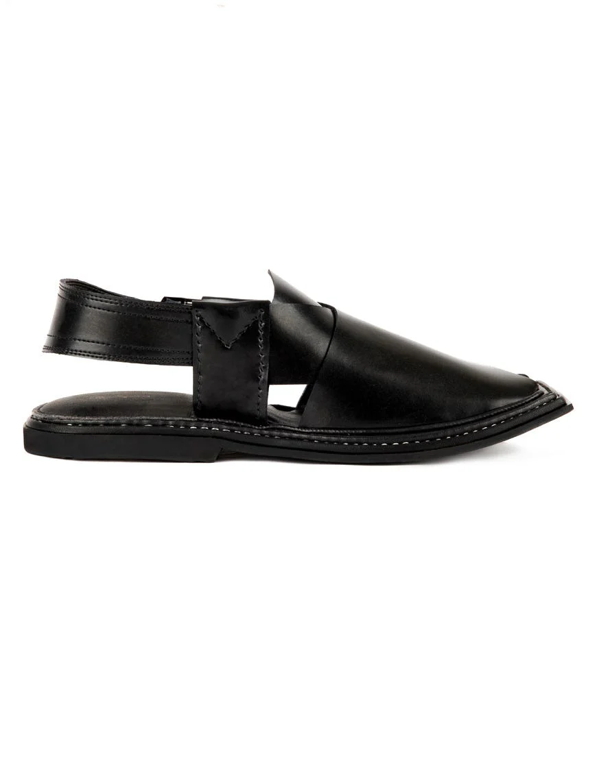 BLACK PLAIN PESHAWARI SANDALS | JJFW-JPC-US-21239-R1/S22-AD-PLN - Image 3