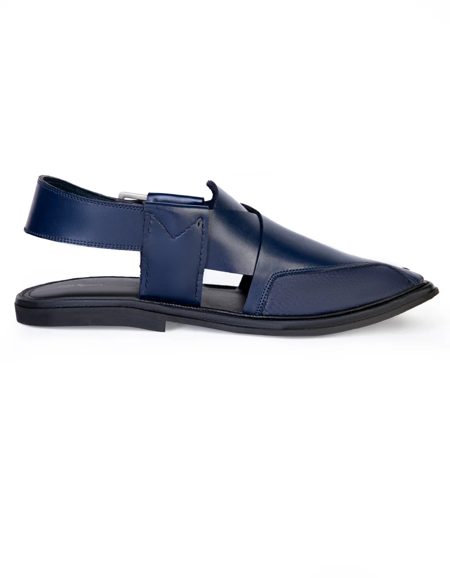 BLUE PLAIN PESHAWARI SANDALS | JJFW-JPC-US-21291/S22-AA-TXT - Image 3