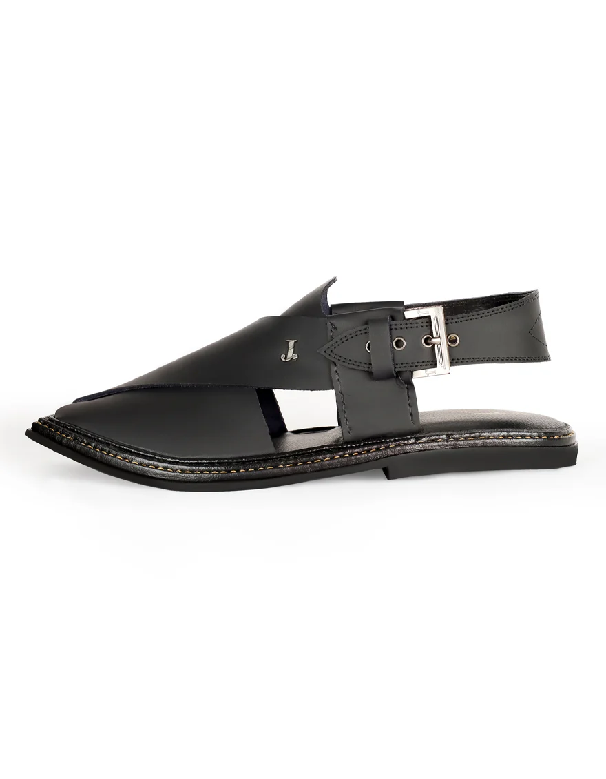 BLACK PLAIN PESHAWARI SANDALS | JJFW-JPC-US-21310/S23-FZ-PLN - Image 2