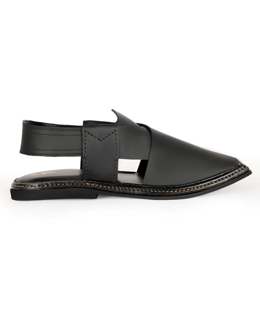 BLACK PLAIN PESHAWARI SANDALS | JJFW-JPC-US-21310/S23-FZ-PLN - Image 3