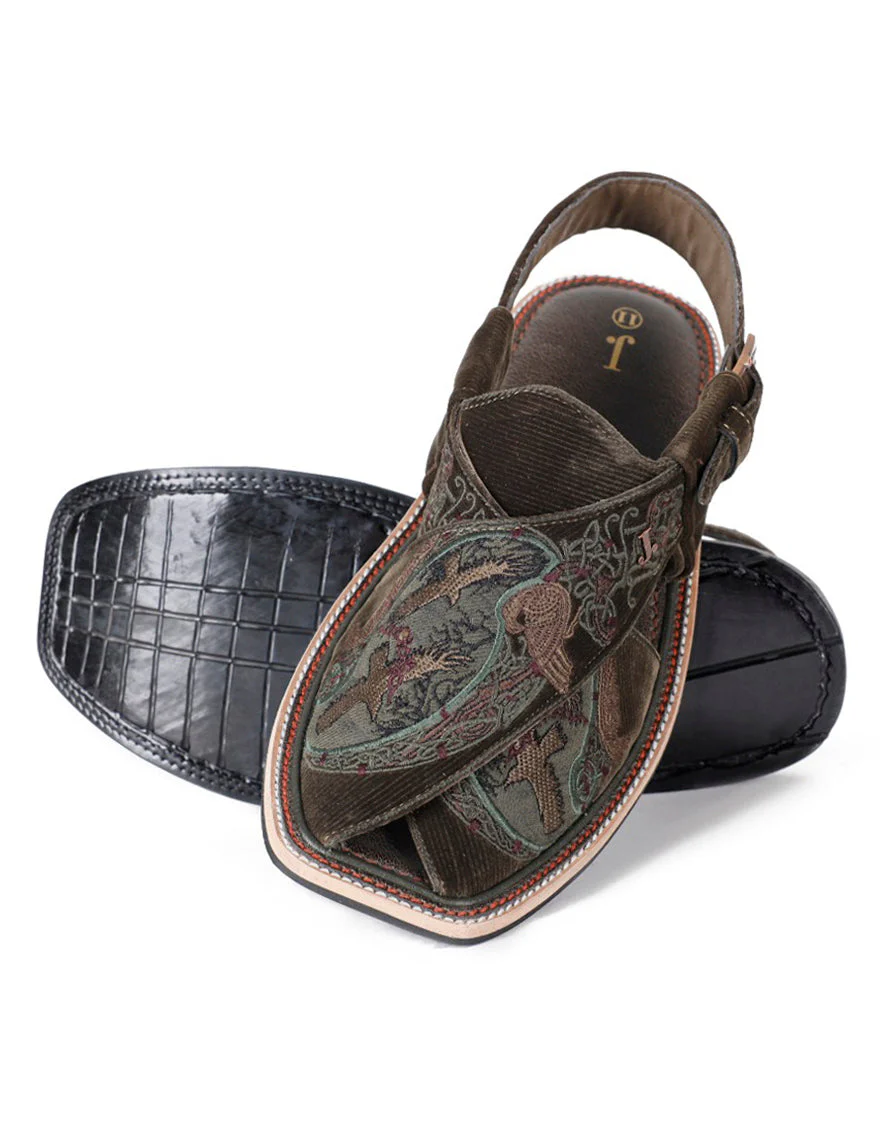 GREEN PESHAWARI SANDALS | JJFW-JPC-US-231-EMB/S22-JJ5234