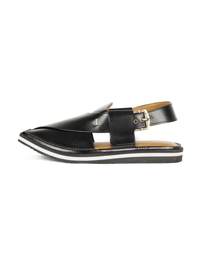 BLACK PLAIN PESHAWARI SANDALS | JJFW-JPC-US-9009/S22-SC-CP-PLN - Image 2