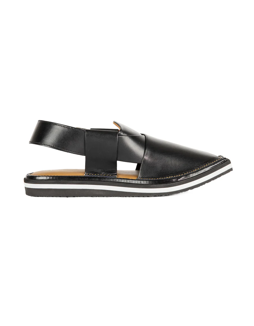 BLACK PLAIN PESHAWARI SANDALS | JJFW-JPC-US-9009/S22-SC-CP-PLN - Image 3