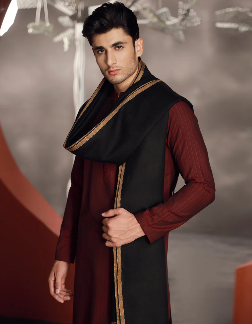 BLACK ACRYLIC SHAWL | JJID-SHAWL-9790/S24/JJ9790/A - Image 2