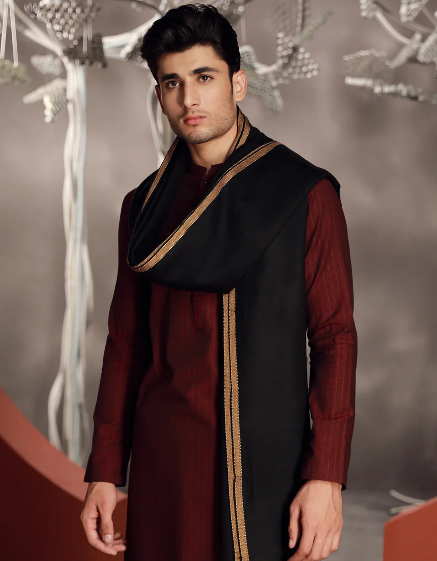 BLACK ACRYLIC SHAWL | JJID-SHAWL-9790/S24/JJ9790/A - Image 3