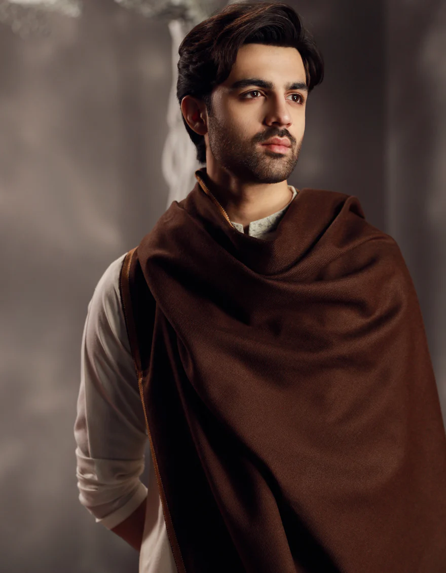 BROWN ACRYLIC SHAWL | JJID-SHAWL-9790/S24/JJ9790/C - Image 2