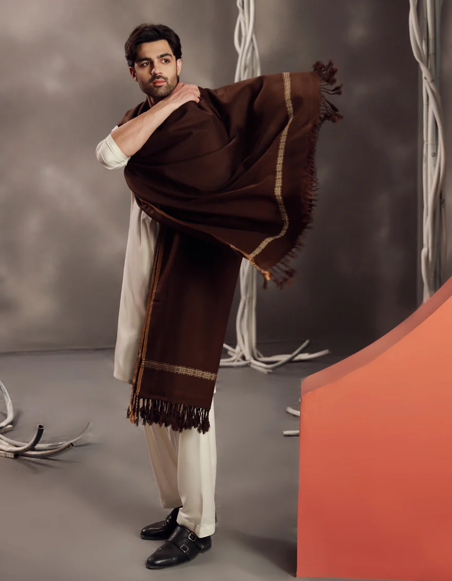 BROWN ACRYLIC SHAWL | JJID-SHAWL-9790/S24/JJ9790/C - Image 3