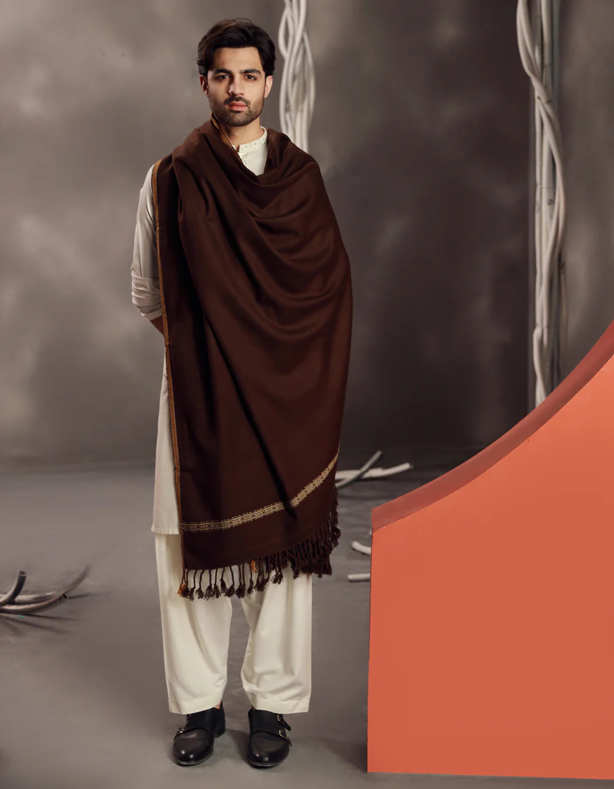 BROWN ACRYLIC SHAWL | JJID-SHAWL-9790/S24/JJ9790/C - Image 4