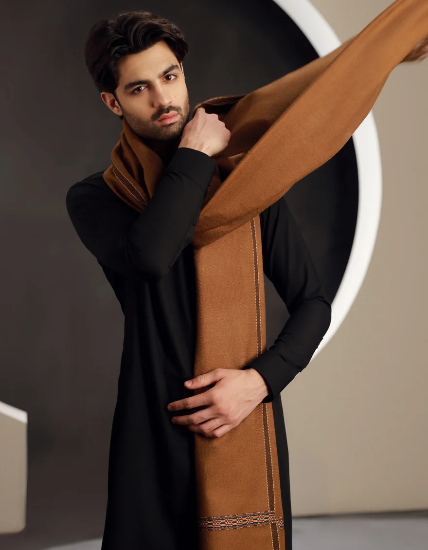 BROWN ACRYLIC SHAWL | JJID-SHAWL-9790/S24/JJ9790/D - Image 2