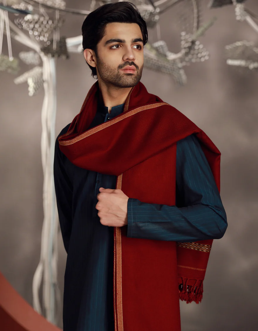 RED ACRYLIC SHAWL | JJID-SHAWL-9790/S24/JJ9790/F - Image 2