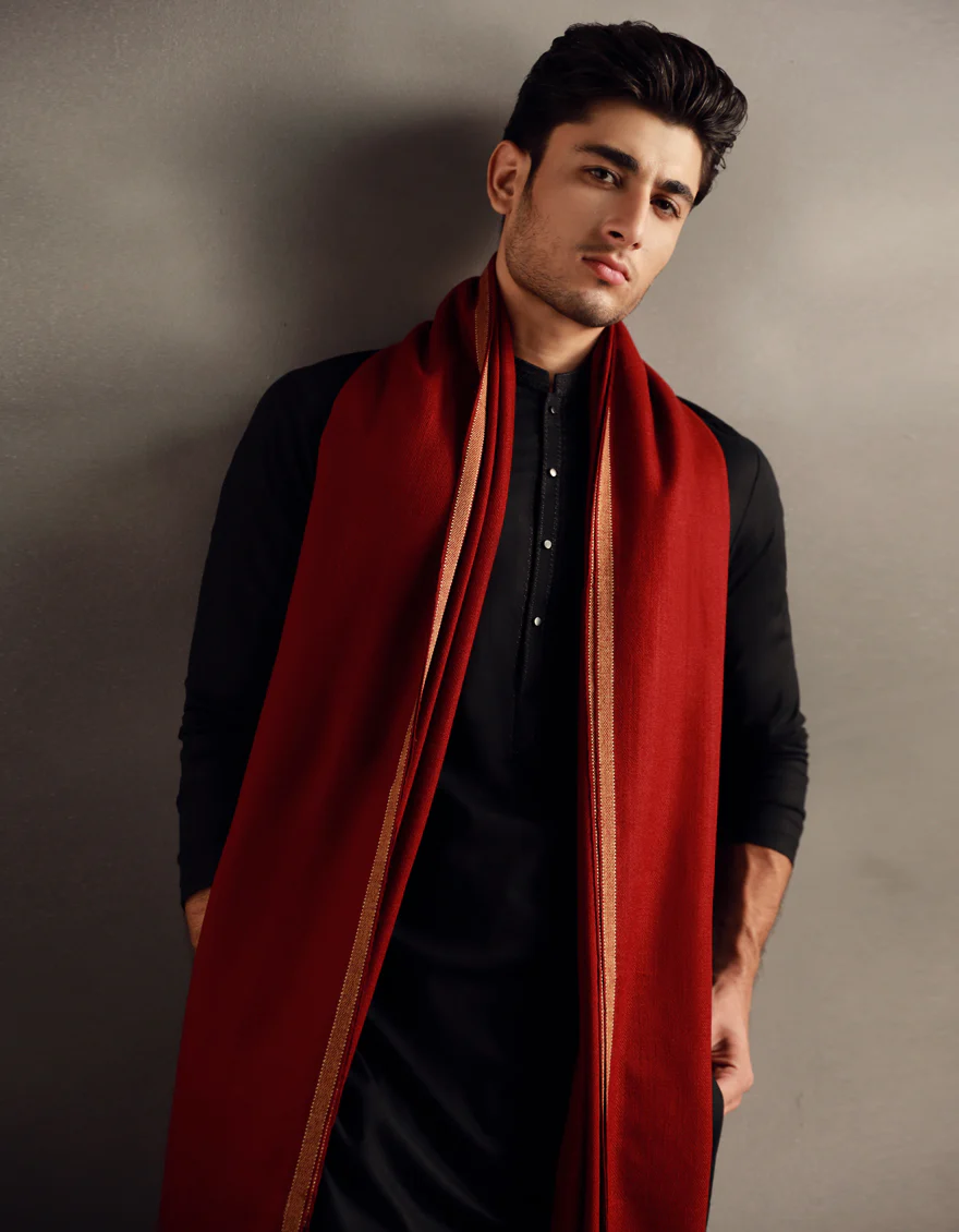 RED ACRYLIC SHAWL | JJID-SHAWL-9790/S24/JJ9790/F - Image 3