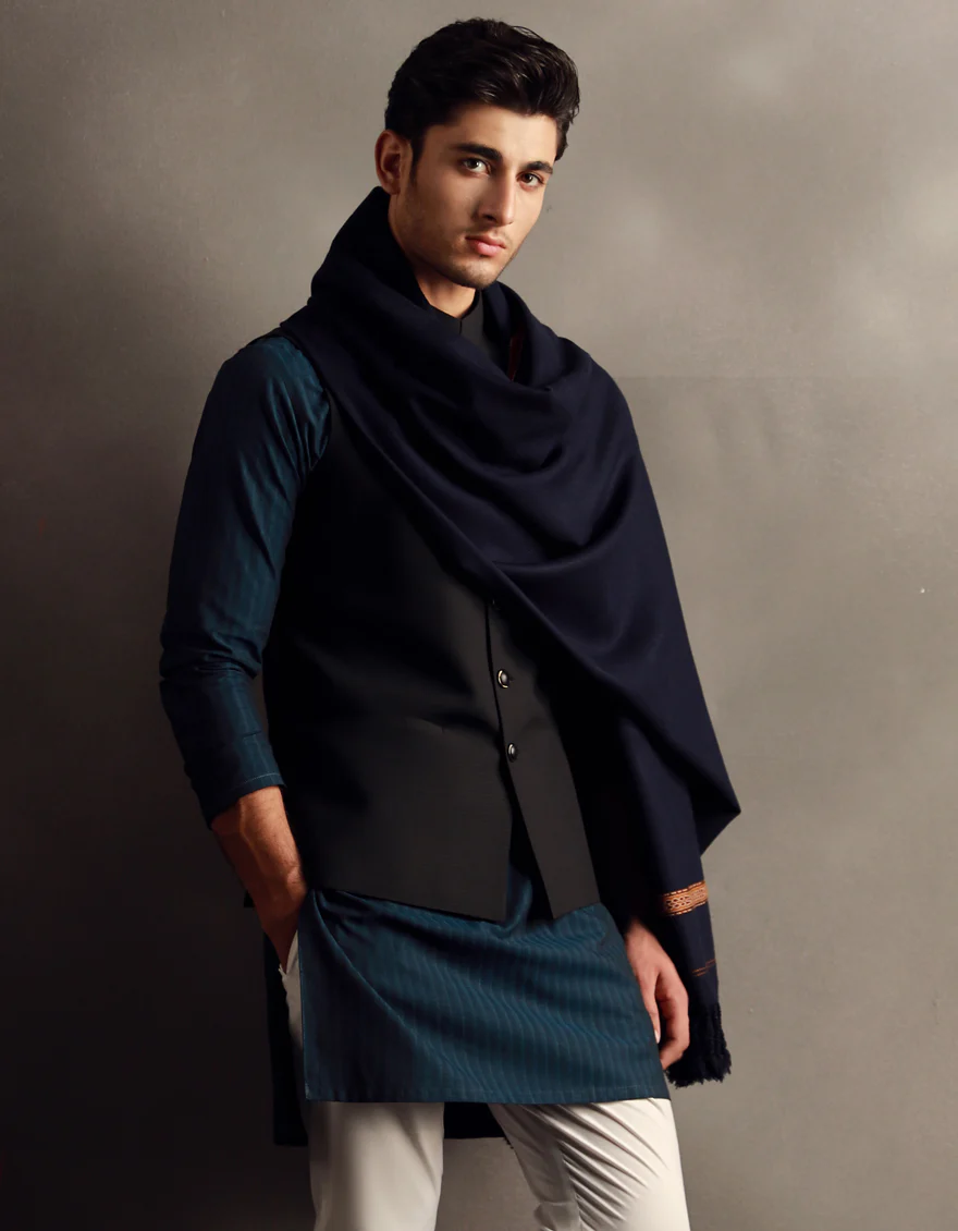 BLUE ACRYLIC SHAWL | JJID-SHAWL-9790/S24/JJ9790/H - Image 3