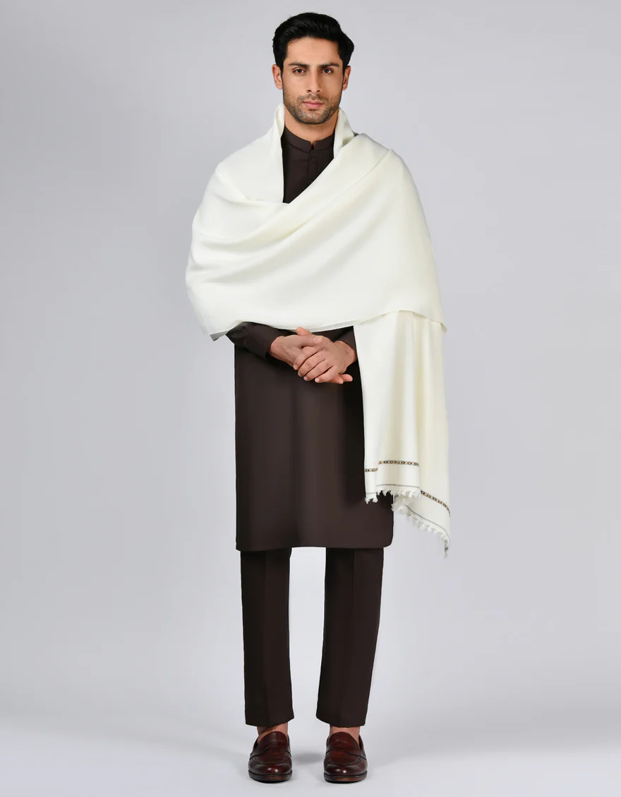 OFF WHITE ACRYLIC SHAWL | JJID-SHAWL-US-9292/S23/JJ-9292A - Image 3