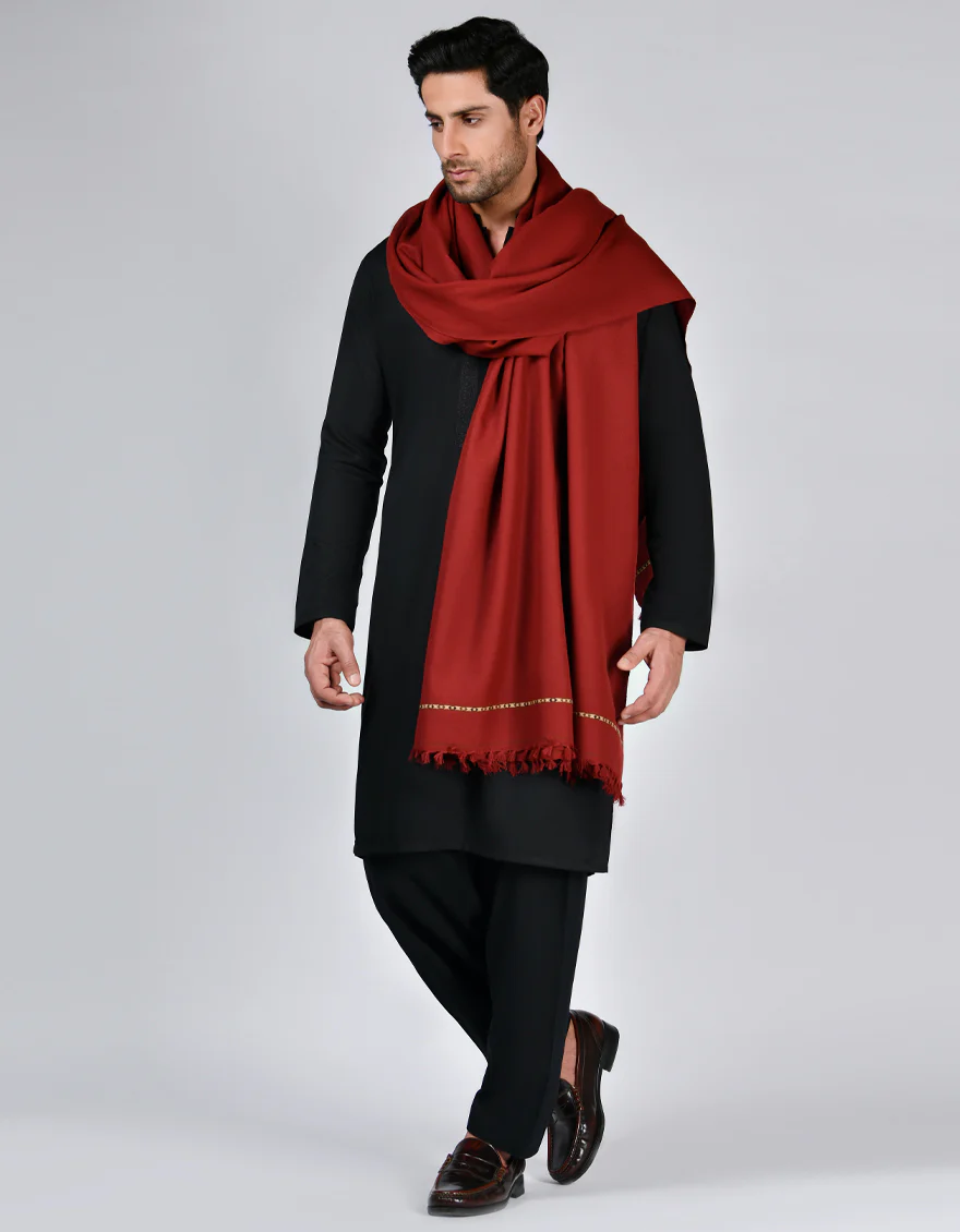 MAROON ACRYLIC SHAWL | JJID-SHAWL-US-9292/S23/JJ-9292C - Image 3