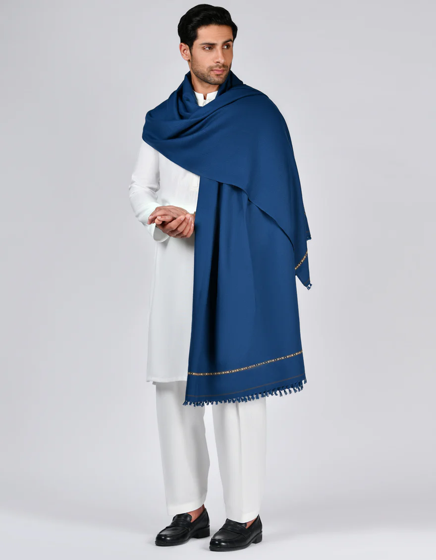 NAVY BLUE ACRYLIC SHAWL | JJID-SHAWL-US-9292/S23/JJ-9292E - Image 3