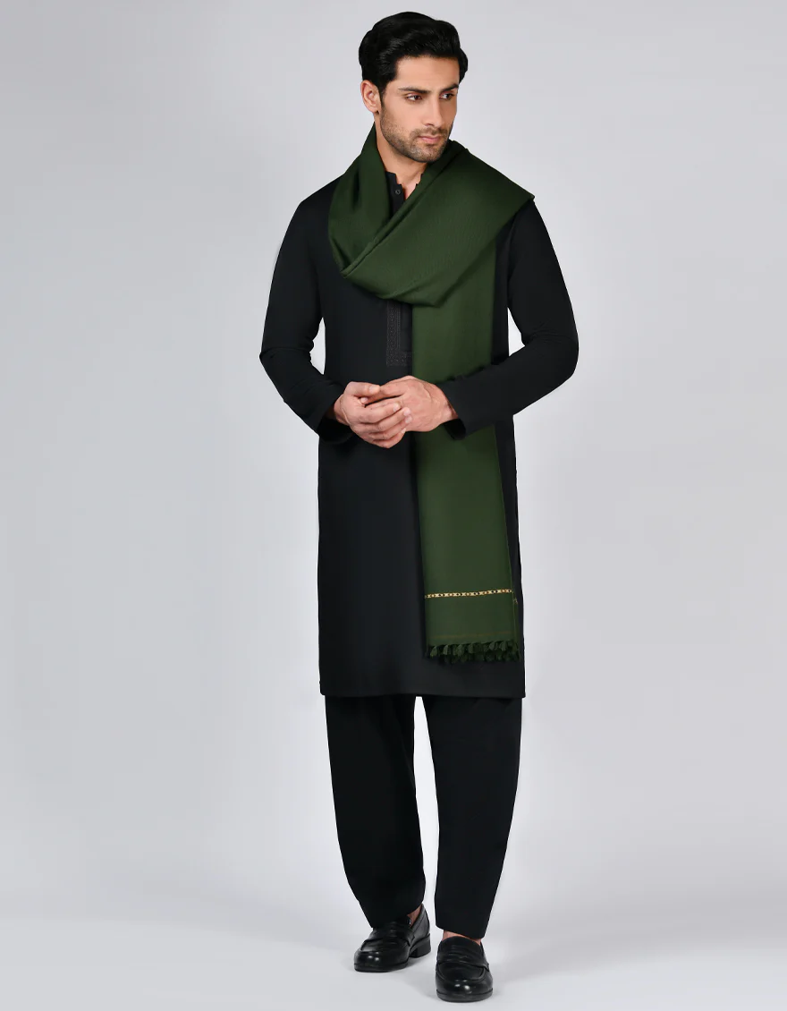 GREEN ACRYLIC SHAWL | JJID-SHAWL-US-9292/S23/JJ-9292F - Image 3