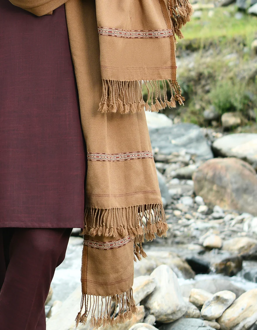 LIGHT BROWN WOOLEN SHAWL | JJID-SHW-US-21-0003 FB/DUSSA SHAWL - LIGHT BROWN - Image 2