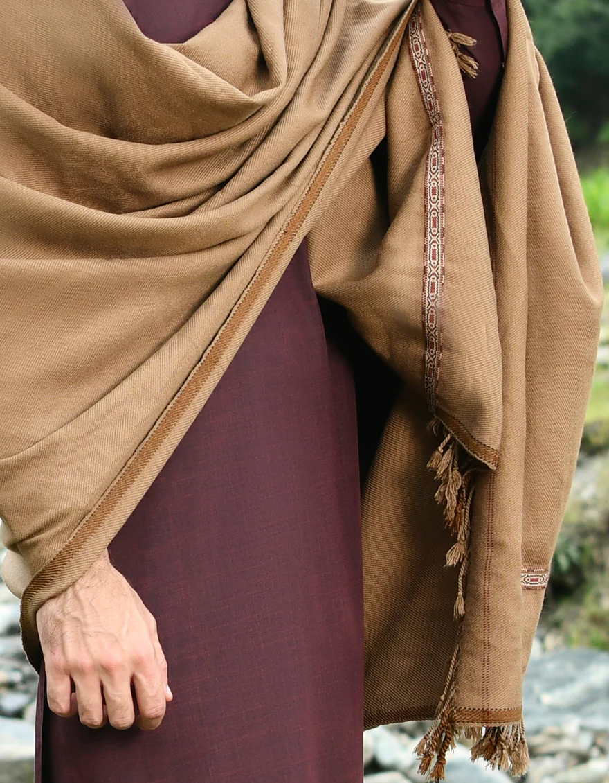LIGHT BROWN WOOLEN SHAWL | JJID-SHW-US-21-0003 FB/DUSSA SHAWL - LIGHT BROWN - Image 4