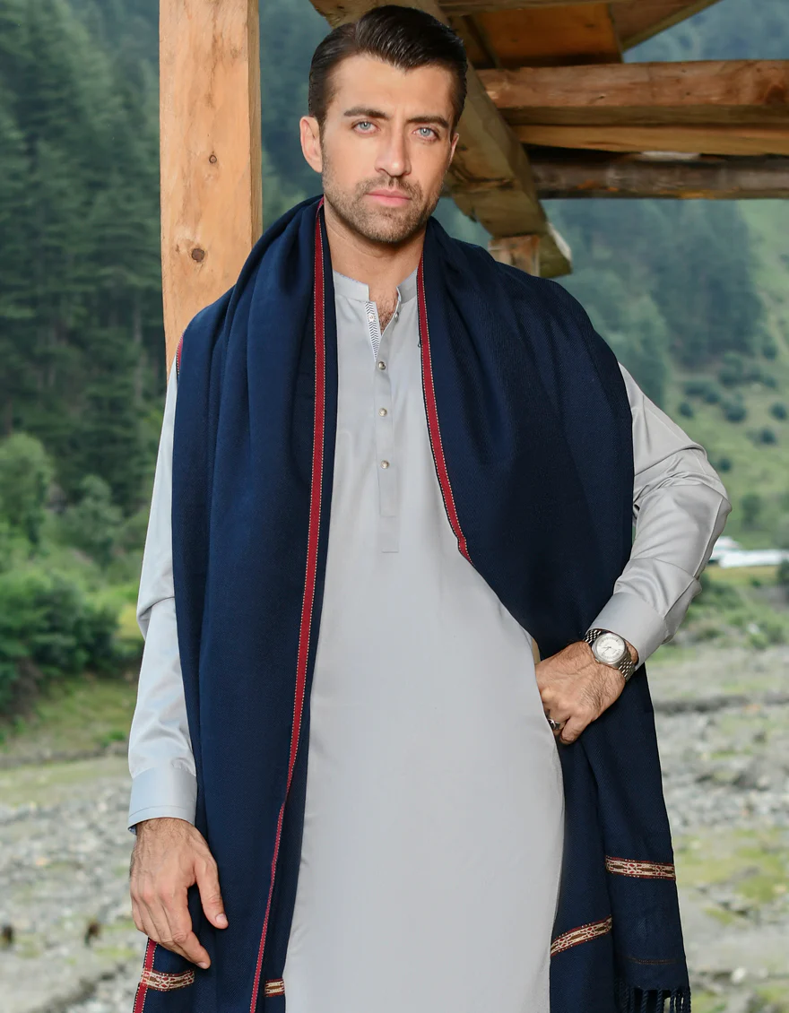NAVY BLUE WOOLEN SHAWL | JJID-SHW-US-21-0003 FB/DUSSA SHAWL - NAVY BLUE - Image 2
