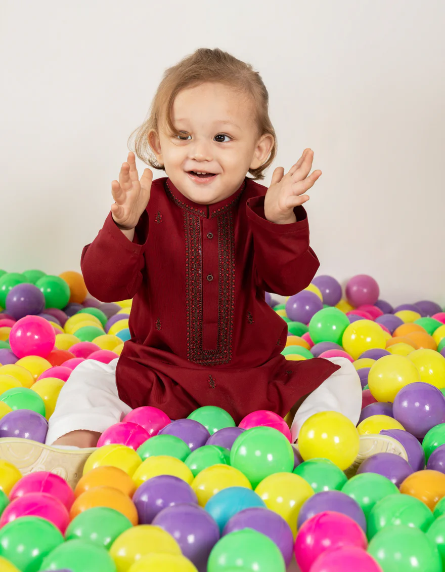 MAROON BLENDED KAMEEZ SHALWAR | JJIKS-A-46652/S25/JJ9622-FL - Image 2